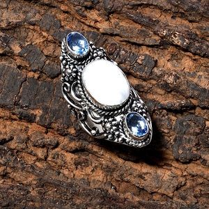 Moonstone and blue sapphire Victorian style ring